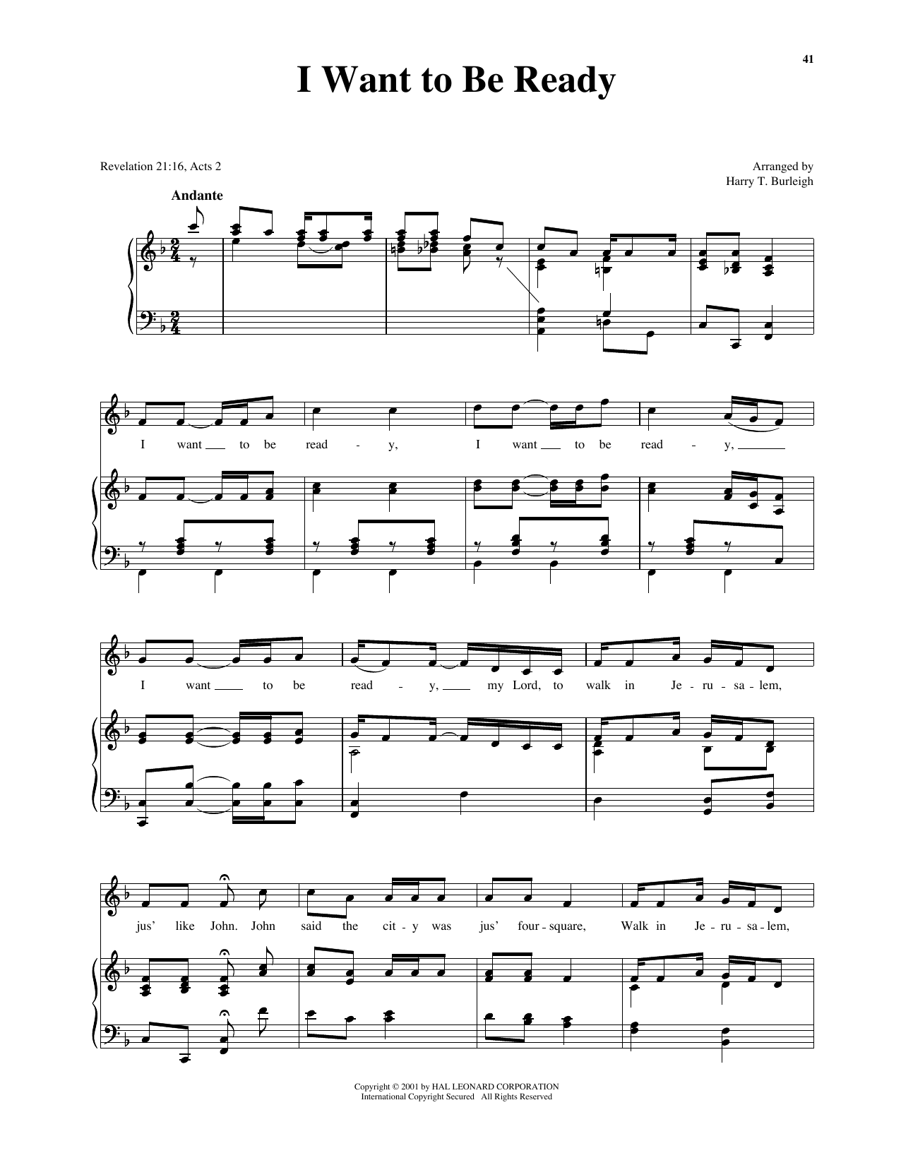 African American Spiritual I Want To Be Ready (arr. Richard Walters) (High Voice) Sheet Music Notes & Chords for Piano & Vocal - Download or Print PDF