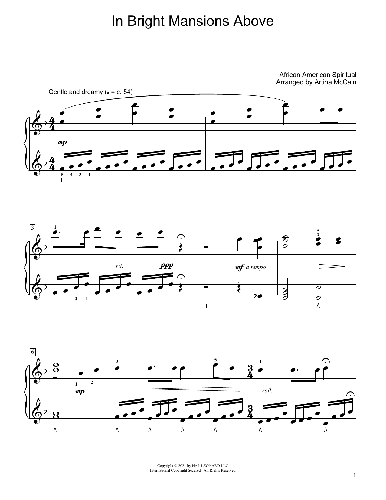 African-American Spiritual In Bright Mansions Above (arr. Artina McCain) Sheet Music Notes & Chords for Educational Piano - Download or Print PDF