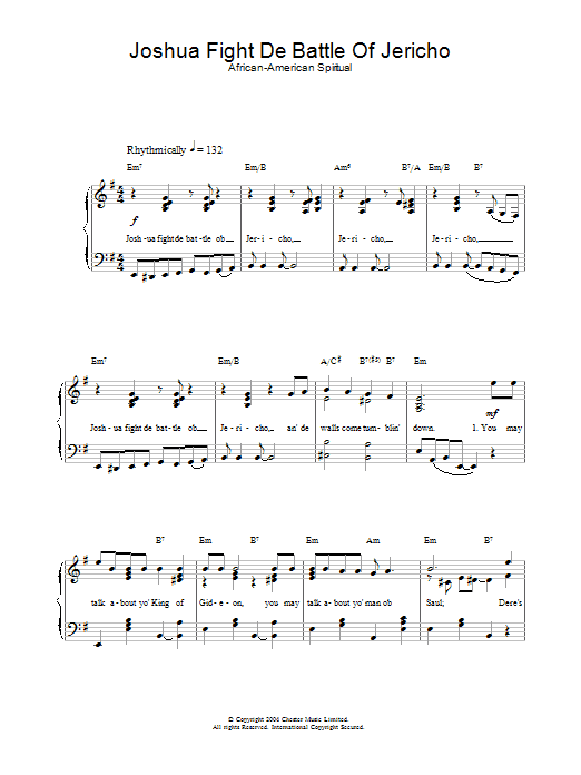 African-American Spiritual Joshua Fight De Battle Of Jericho Sheet Music Notes & Chords for Piano & Vocal - Download or Print PDF