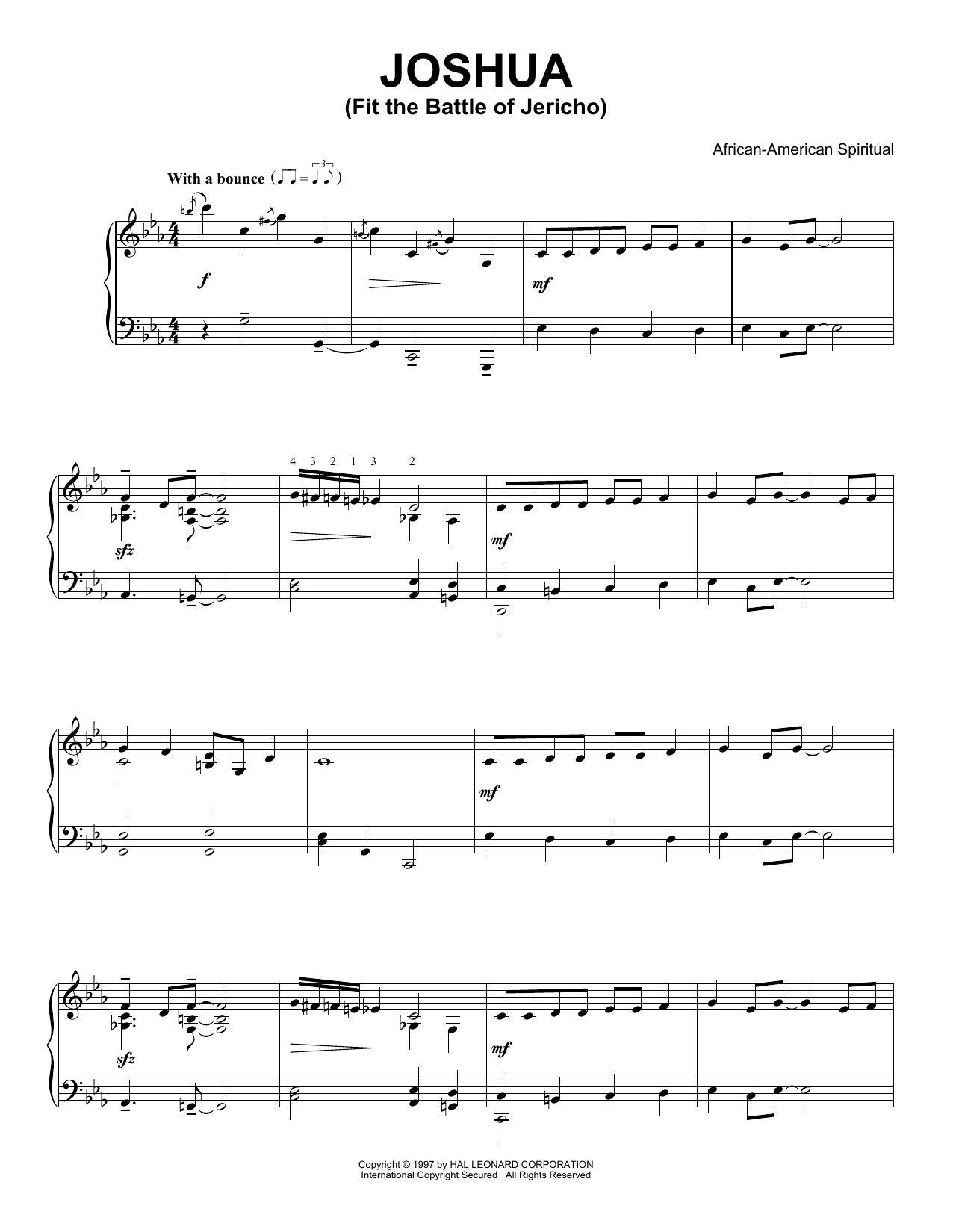 African-American Spiritual Joshua (Fit The Battle Of Jericho) (arr. Kurt Kaiser) Sheet Music Notes & Chords for Piano Solo - Download or Print PDF