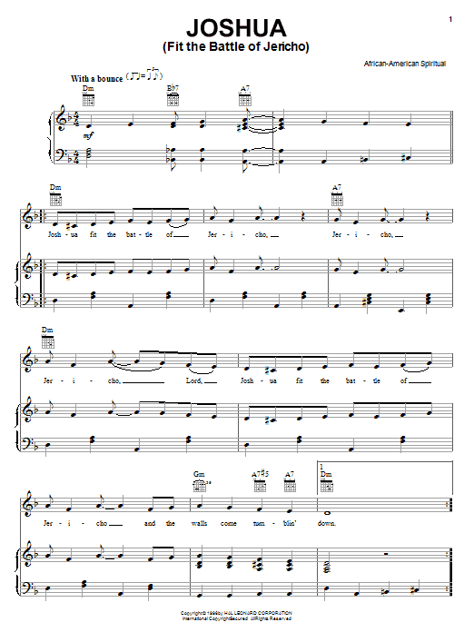 African-American Spiritual Joshua (Fit The Battle Of Jericho) Sheet Music Notes & Chords for Lyrics & Chords - Download or Print PDF