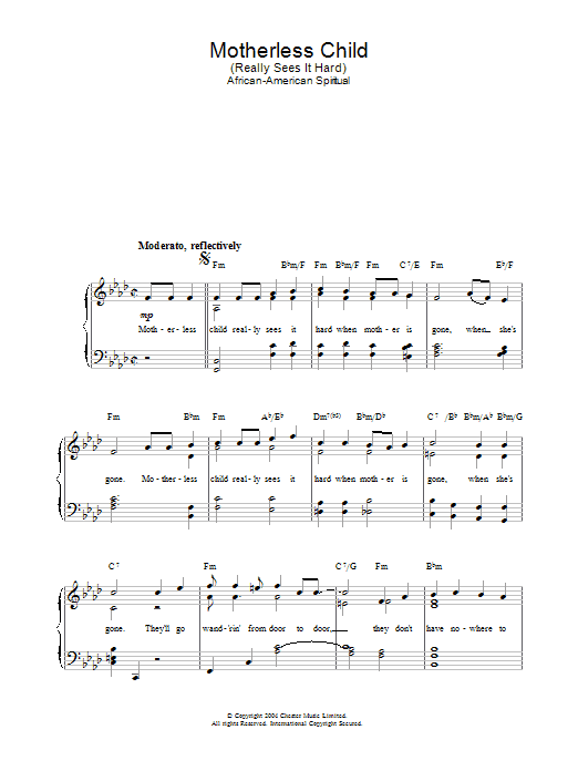 African-American Spiritual Motherless Child Sheet Music Notes & Chords for Piano & Vocal - Download or Print PDF