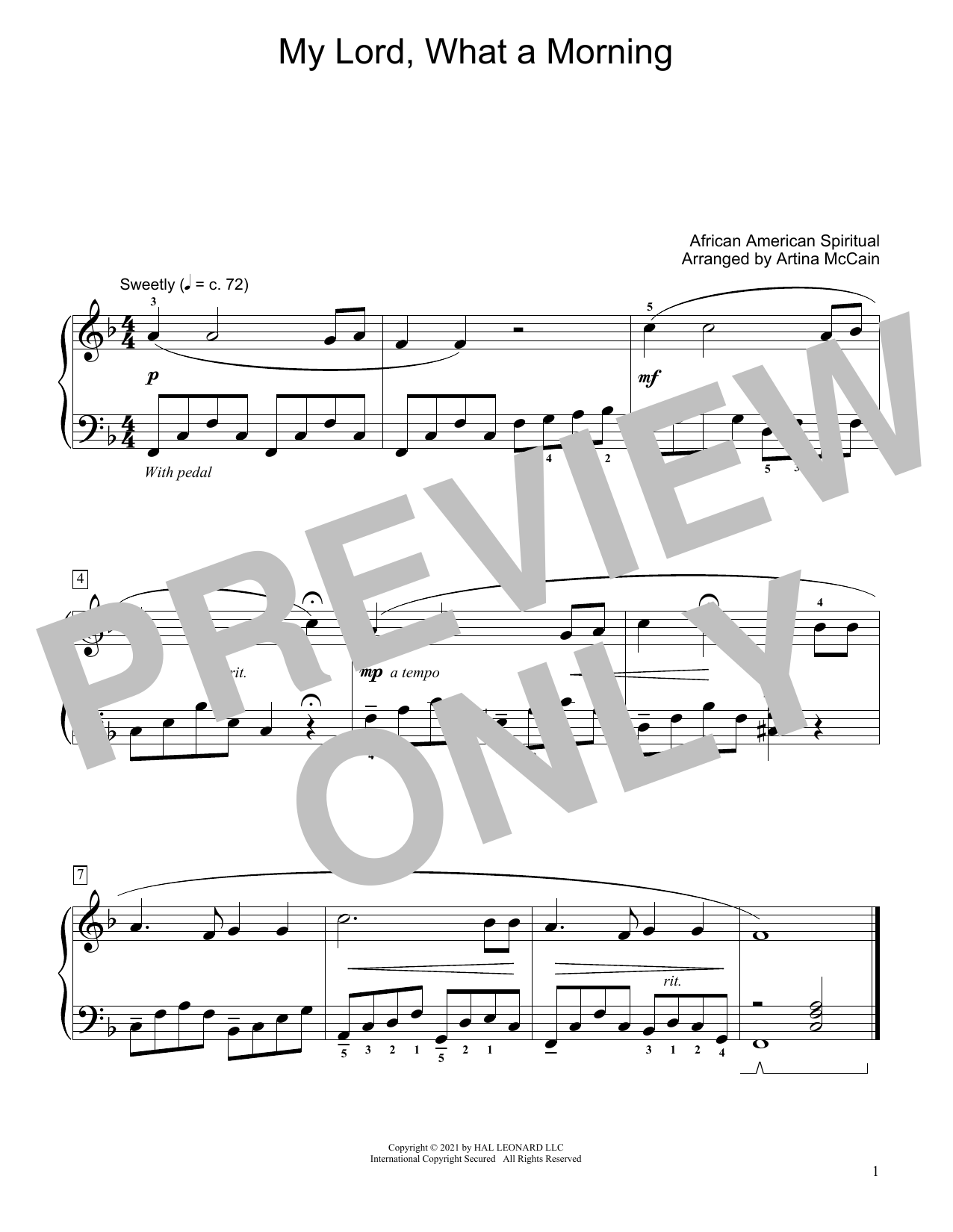 African-American Spiritual My Lord, What A Morning (arr. Artina McCain) Sheet Music Notes & Chords for Educational Piano - Download or Print PDF
