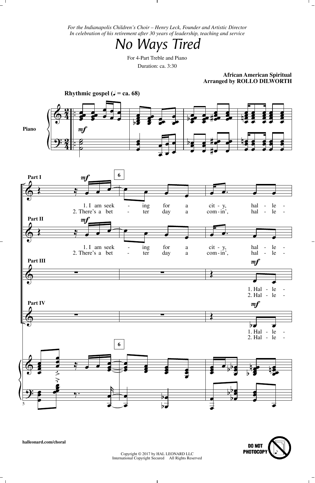 African American Spiritual No Ways Tired (arr. Rollo Dilworth) Sheet Music Notes & Chords for 4-Part - Download or Print PDF