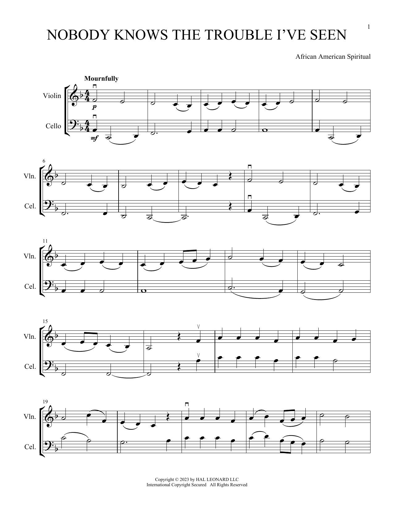 African American Spiritual Nobody Knows The Trouble I've Seen (arr. Michelle Hynson) Sheet Music Notes & Chords for Instrumental Duet - Download or Print PDF