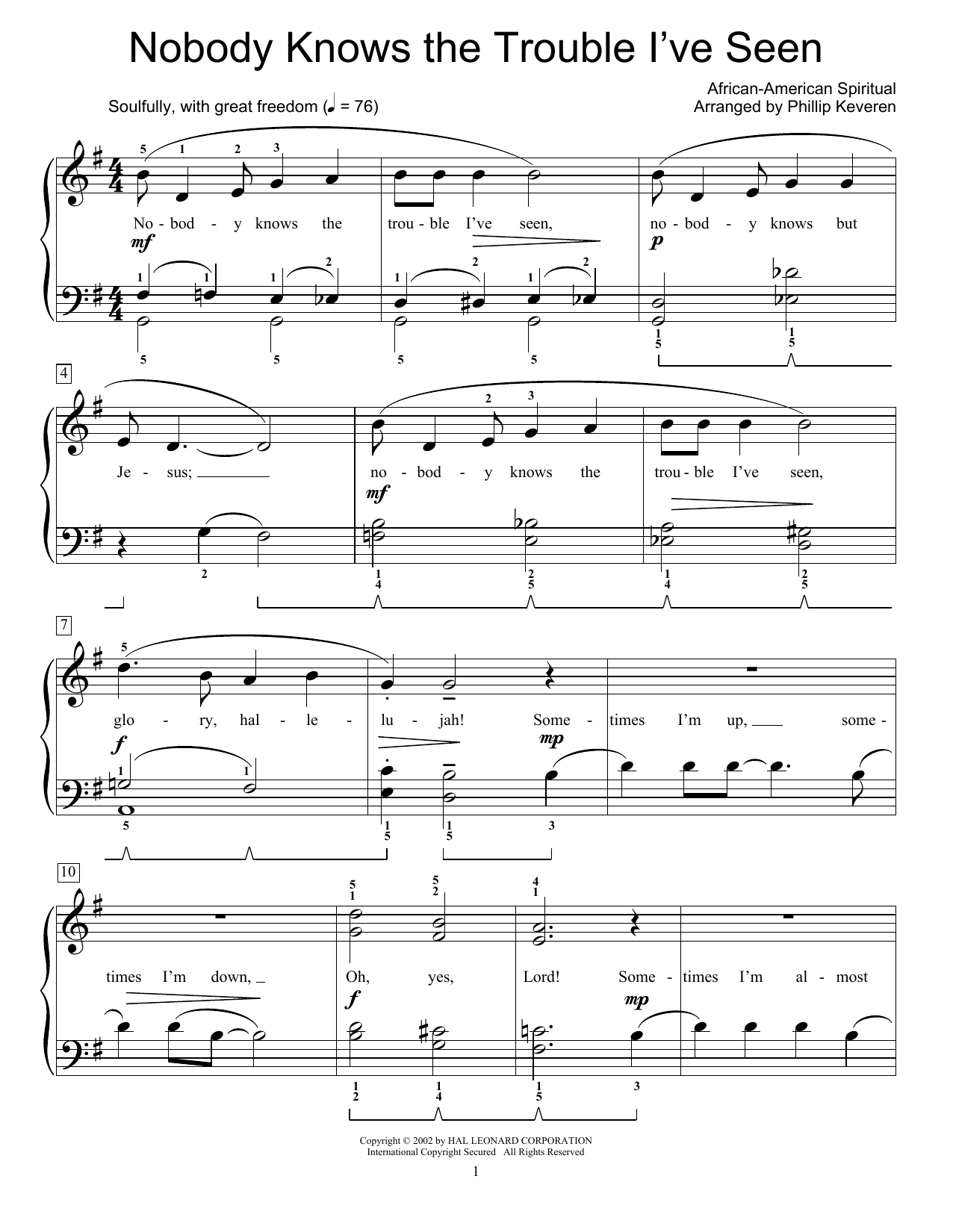 African-American Spiritual Nobody Knows The Trouble I've Seen Sheet Music Notes & Chords for Educational Piano - Download or Print PDF