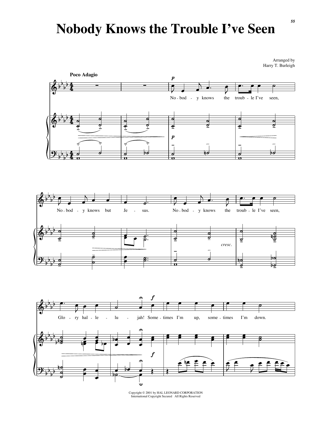 African American Spiritual Nobody Knows The Trouble I've Seen (arr. Richard Walters) (High Voice) Sheet Music Notes & Chords for Piano & Vocal - Download or Print PDF