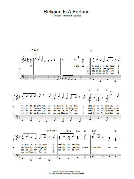 African-American Spiritual Religion Is A Fortune Sheet Music Notes & Chords for Piano & Vocal - Download or Print PDF