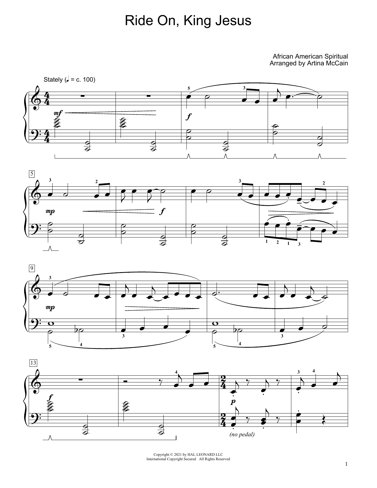 African-American Spiritual Ride On, King Jesus (arr. Artina McCain) Sheet Music Notes & Chords for Educational Piano - Download or Print PDF