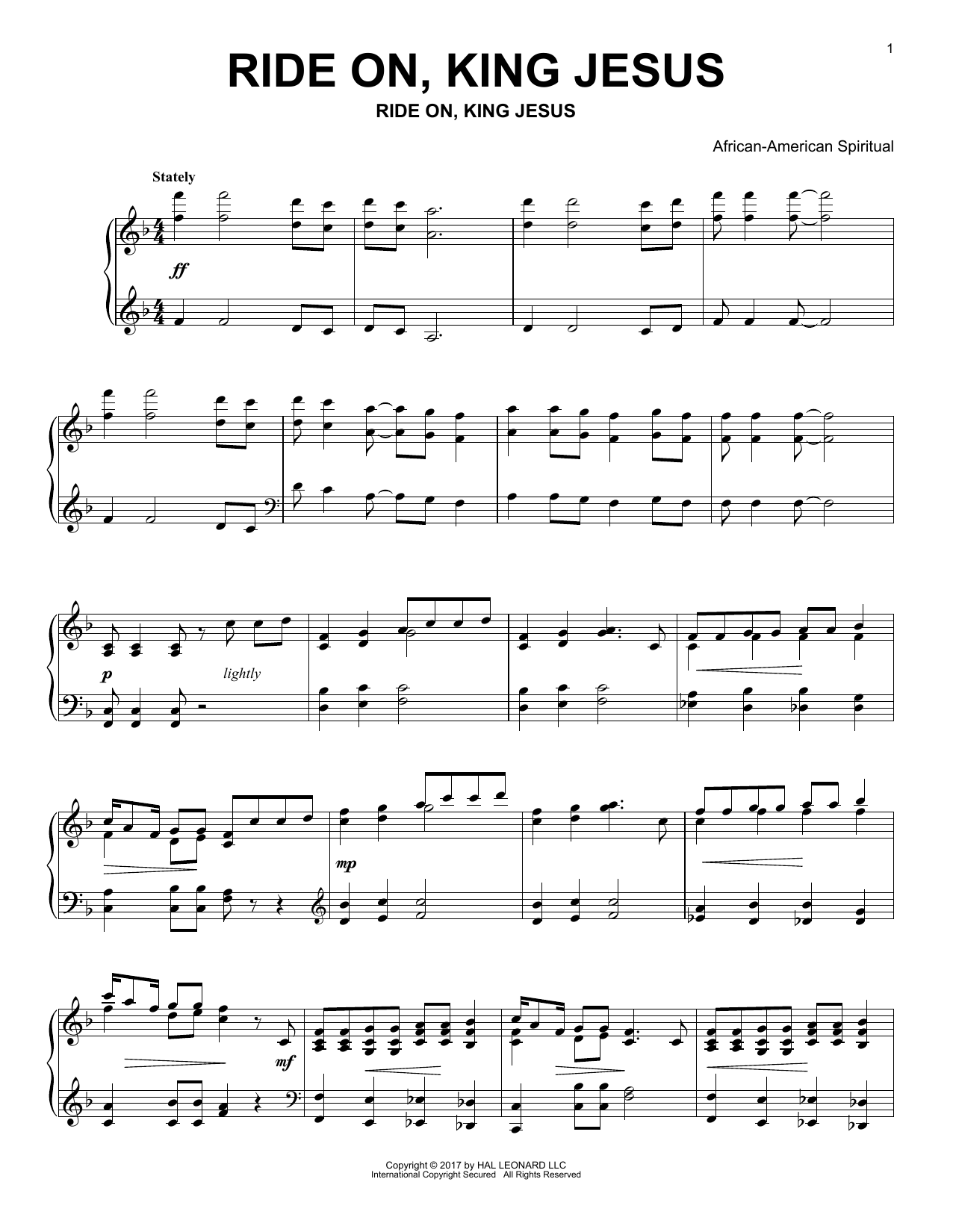 African-American Spiritual Ride On, King Jesus Sheet Music Notes & Chords for Piano - Download or Print PDF