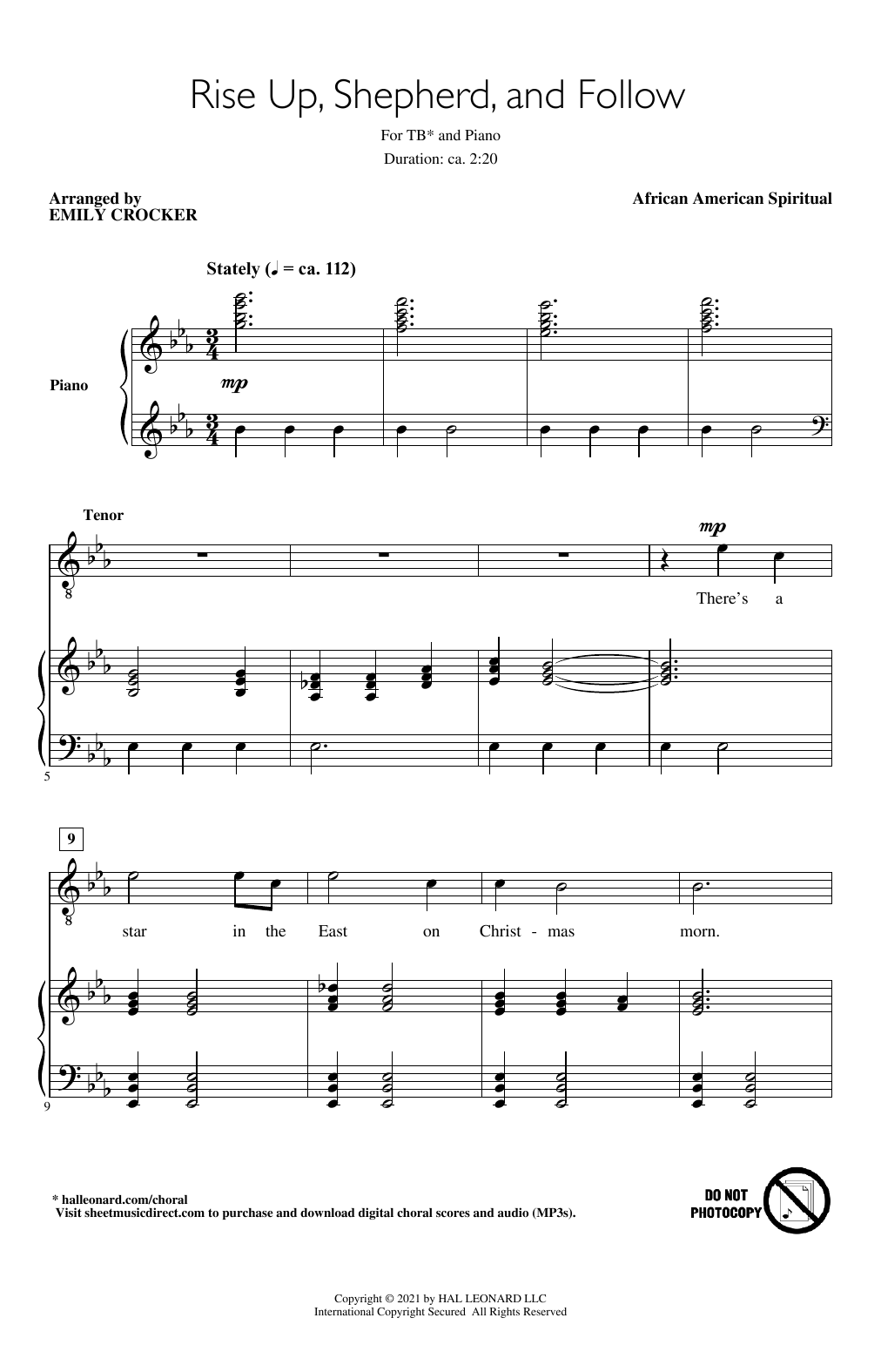 African American Spiritual Rise Up, Shepherd, And Follow (arr. Emily Crocker) Sheet Music Notes & Chords for TB Choir - Download or Print PDF