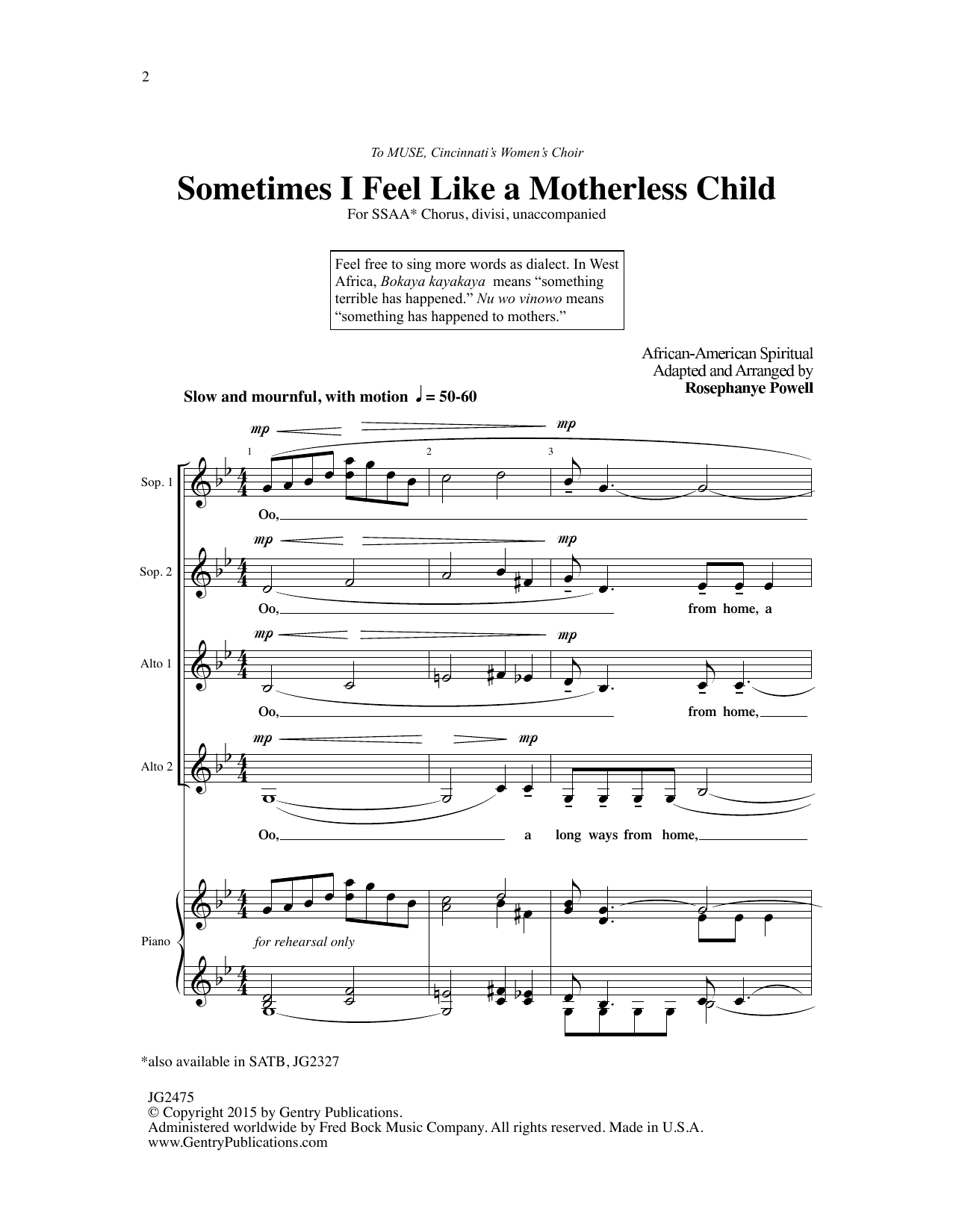 African-American Spiritual Sometimes I Feel Like A Motherless Child (arr. Rosephanye Powell) Sheet Music Notes & Chords for SSA Choir - Download or Print PDF