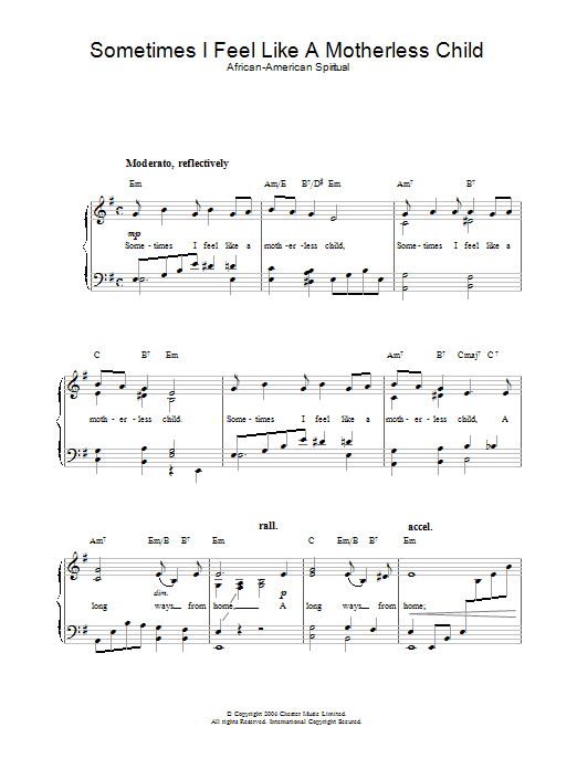 African-American Spiritual Sometimes I Feel Like A Motherless Child Sheet Music Notes & Chords for Clarinet - Download or Print PDF