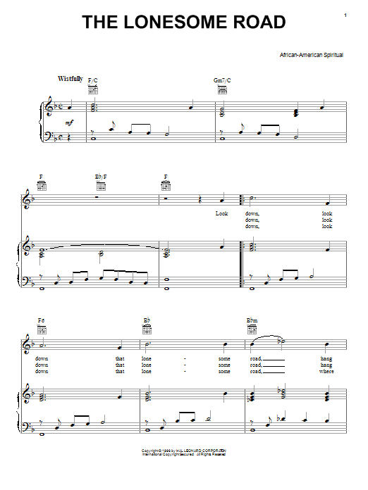 African-American Spiritual The Lonesome Road Sheet Music Notes & Chords for Melody Line, Lyrics & Chords - Download or Print PDF