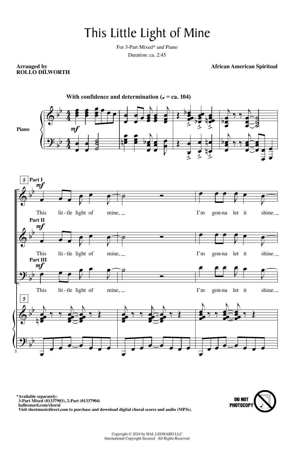 African-American Spiritual This Little Light Of Mine (arr. Rollo Dilworth) Sheet Music Notes & Chords for 2-Part Choir - Download or Print PDF