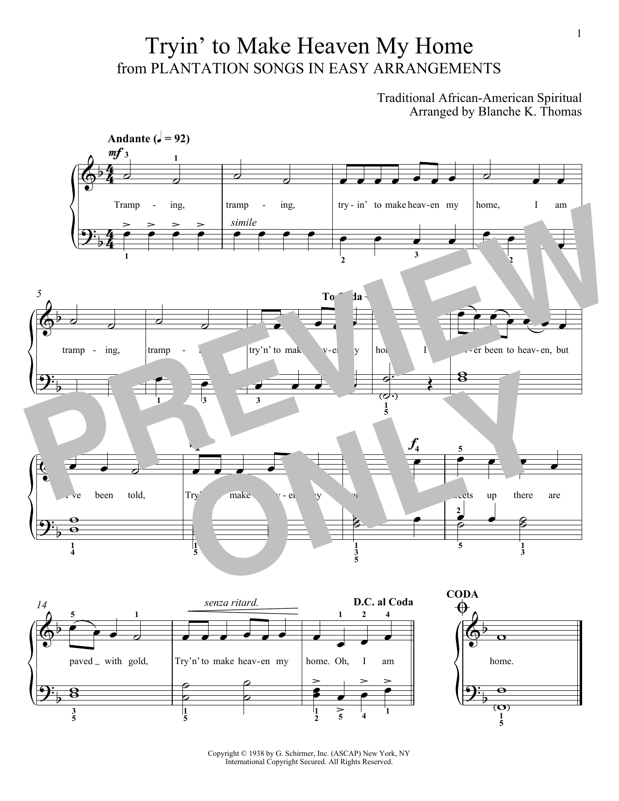 African-American Spiritual Tryin' To Make Heaven My Home Sheet Music Notes & Chords for Piano Solo - Download or Print PDF