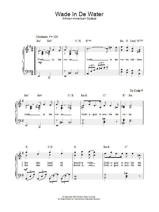 African-American Spiritual Wade In De Water Sheet Music Notes & Chords for Piano & Vocal - Download or Print PDF