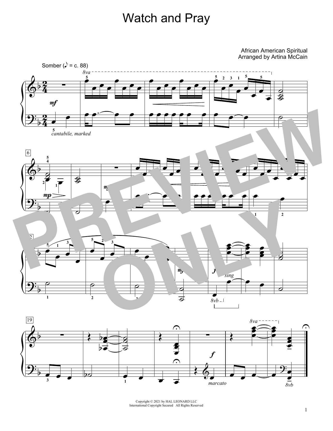 African American Spiritual Watch And Pray (arr. Artina McCain) Sheet Music Notes & Chords for Educational Piano - Download or Print PDF