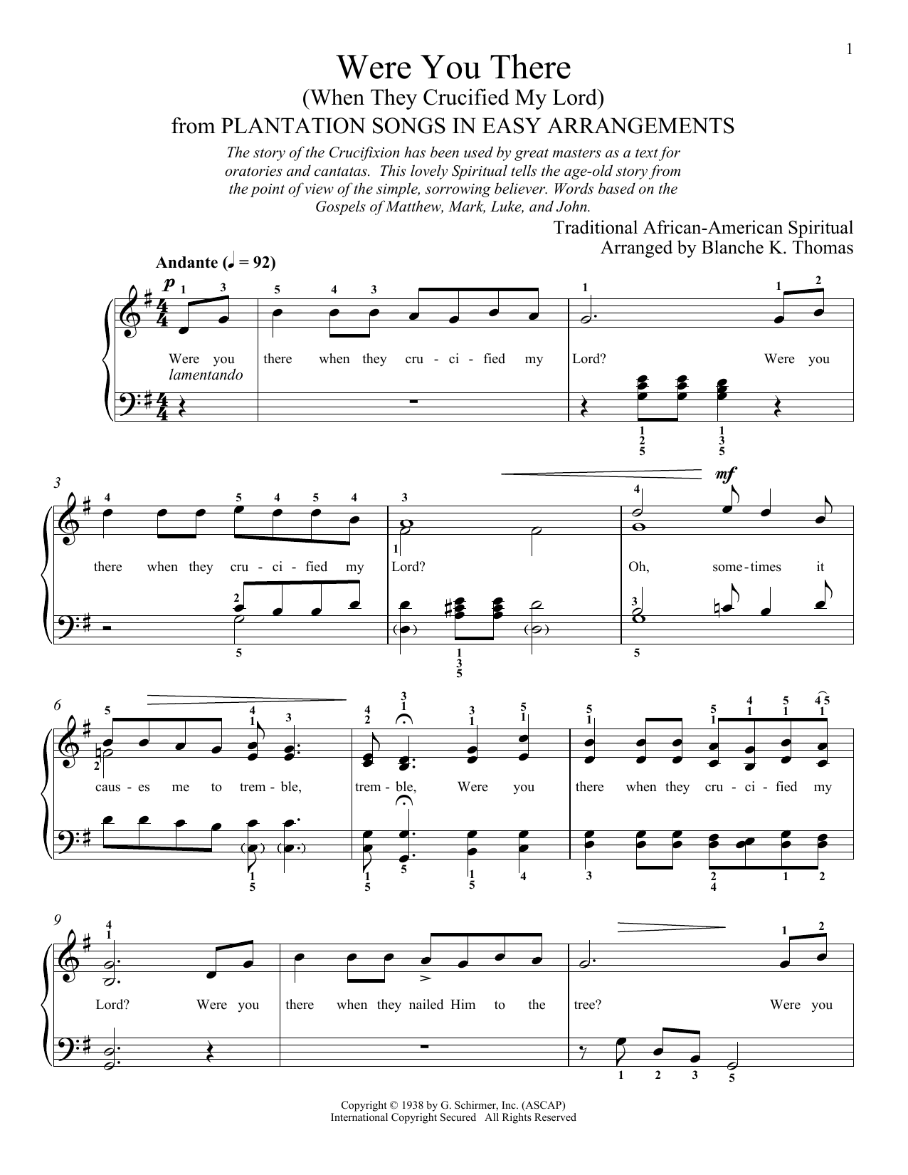 African-American Spiritual Were You There When They Crucified My Lord? Sheet Music Notes & Chords for Piano Solo - Download or Print PDF