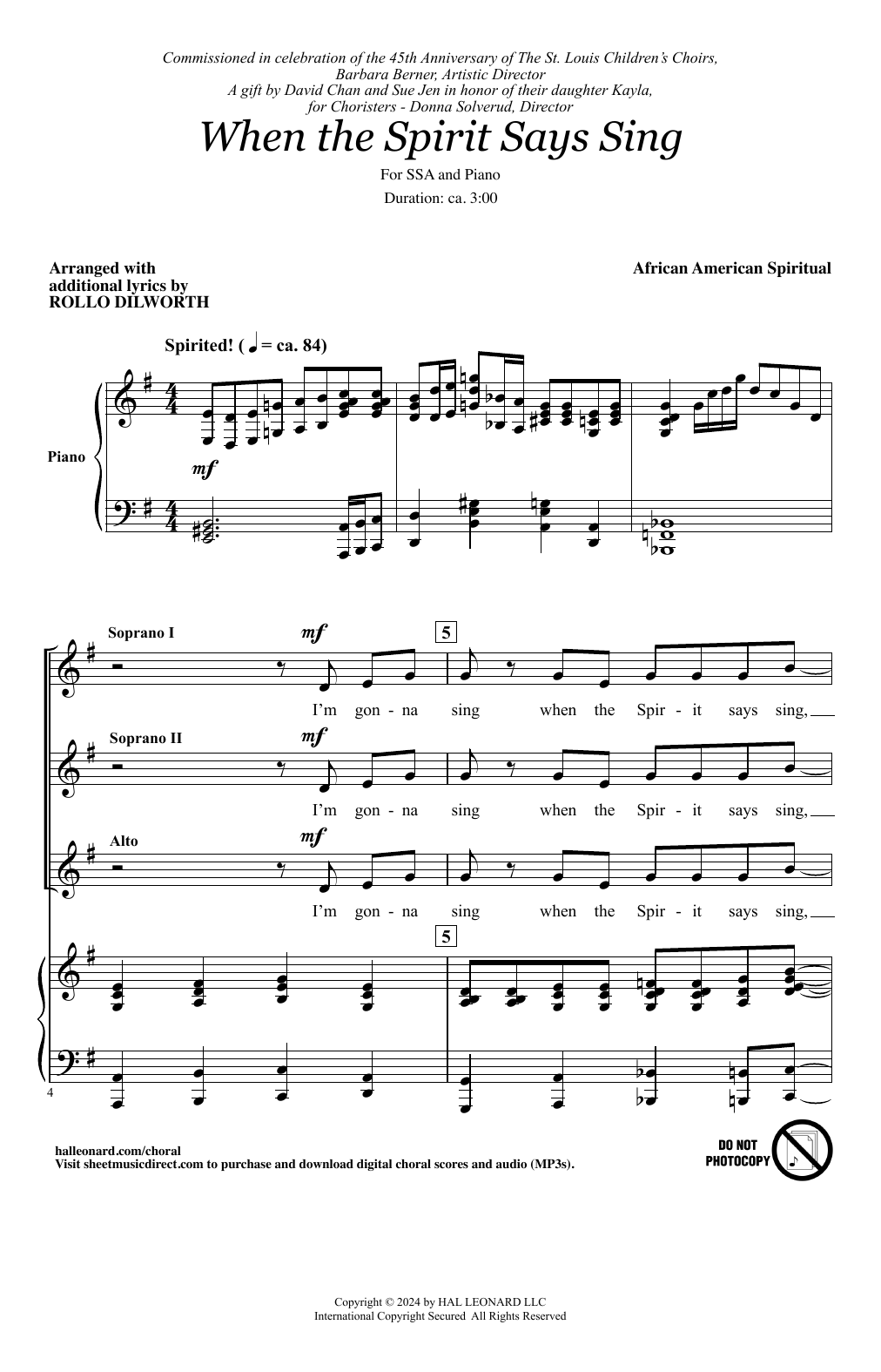 African American Spiritual When The Spirit Says Sing (arr. Rollo Dilworth) Sheet Music Notes & Chords for SSA Choir - Download or Print PDF