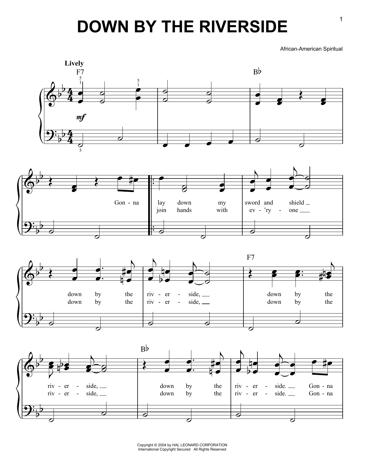 Preview African-American Spiritual Down By The Riverside Folk sheet music, notes and chords for Ukulele, SKU: 81442 Down By The Riverside sheet music