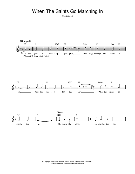African American Spiritual When The Saints Go Marching In Sheet Music Download Pdf Score 14226