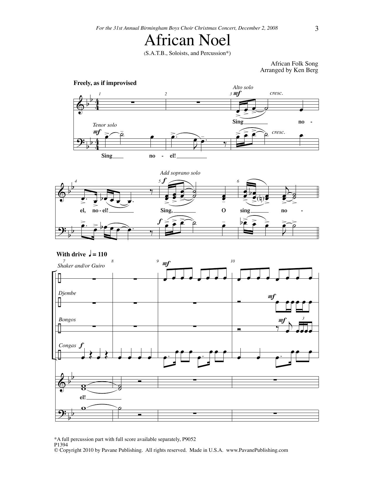 African Folk Song African Noel (arr. Ken Berg) Sheet Music Notes & Chords for SATB Choir - Download or Print PDF