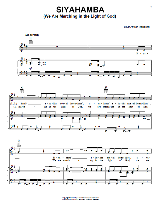 Siyahamba (We Are Marching In The Light Of God) sheet music