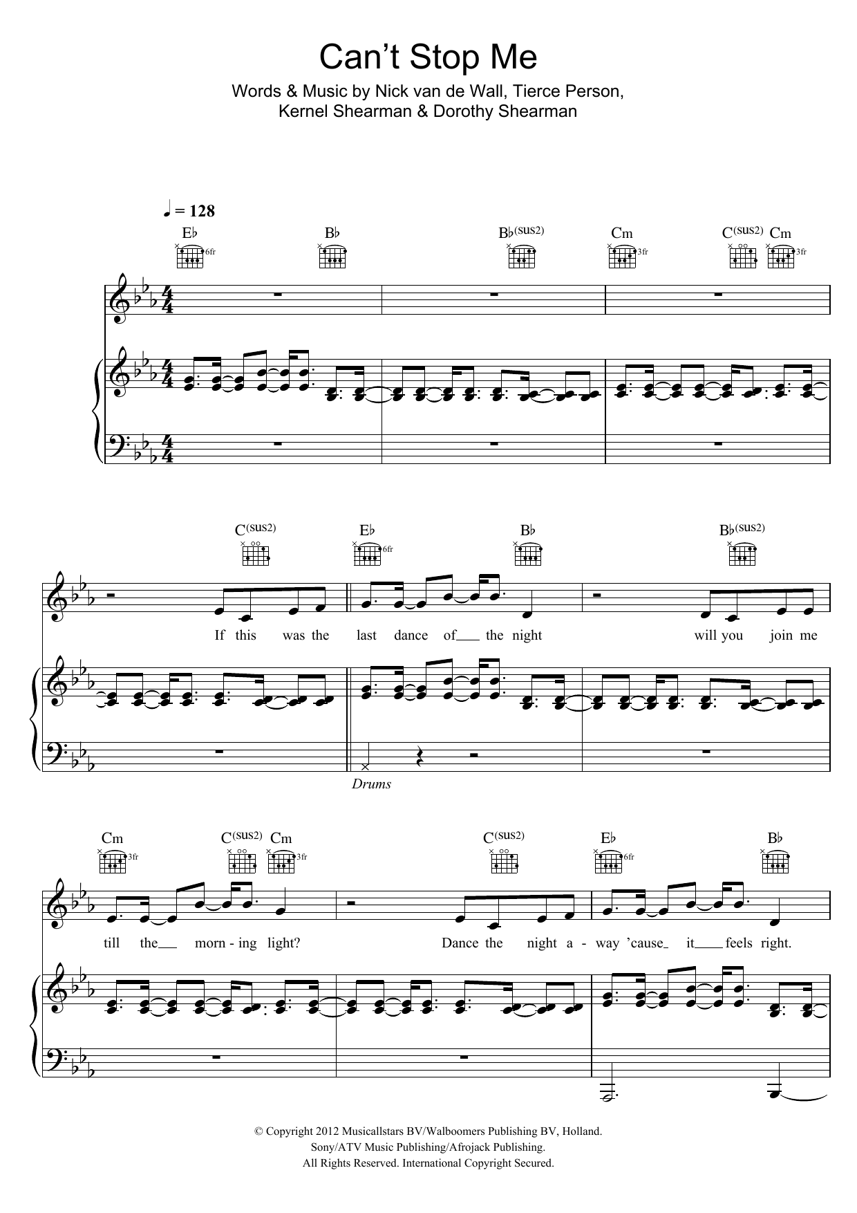Afrojack Can't Stop Me Sheet Music Notes & Chords for Piano, Vocal & Guitar (Right-Hand Melody) - Download or Print PDF