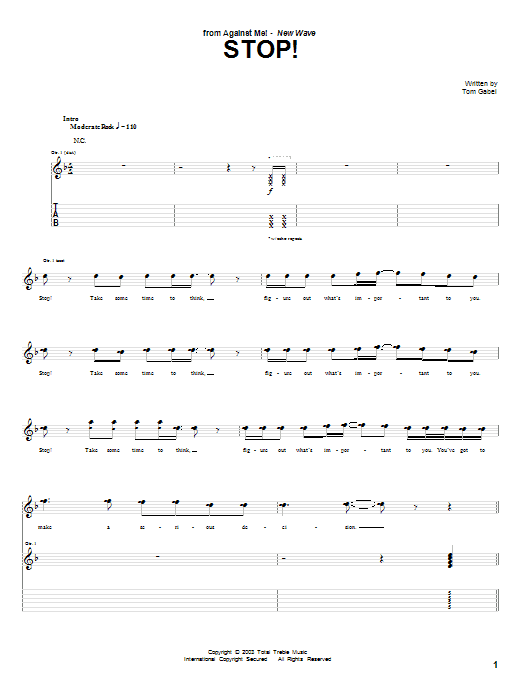 Against Me! Stop! Sheet Music Notes & Chords for Guitar Tab - Download or Print PDF