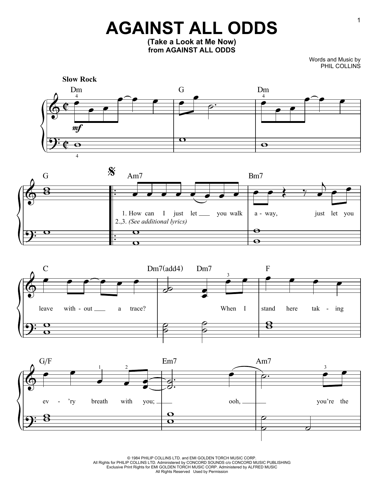 Phil Collins Against All Odds Take A Look At Me Now Sheet Music Download Pdf Score