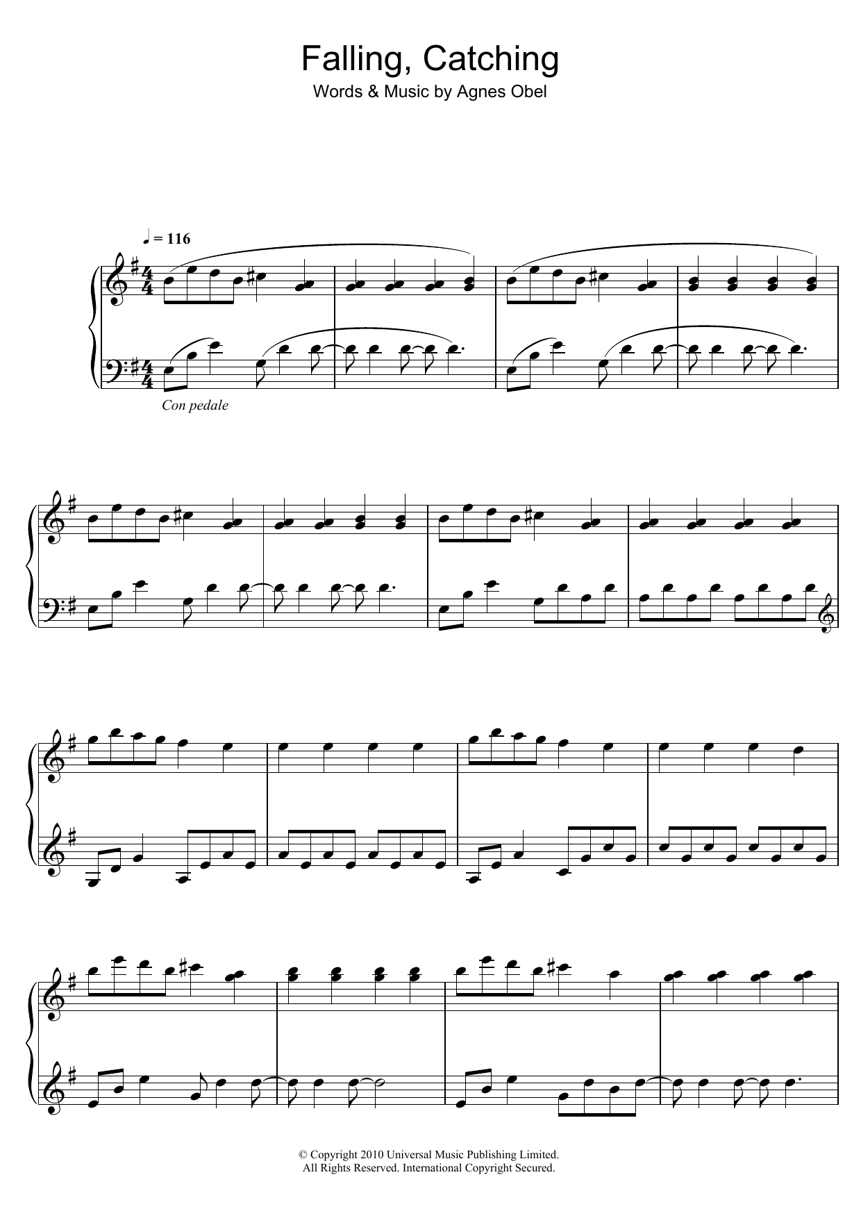 Agnes Obel Falling, Catching Sheet Music Notes & Chords for Piano - Download or Print PDF