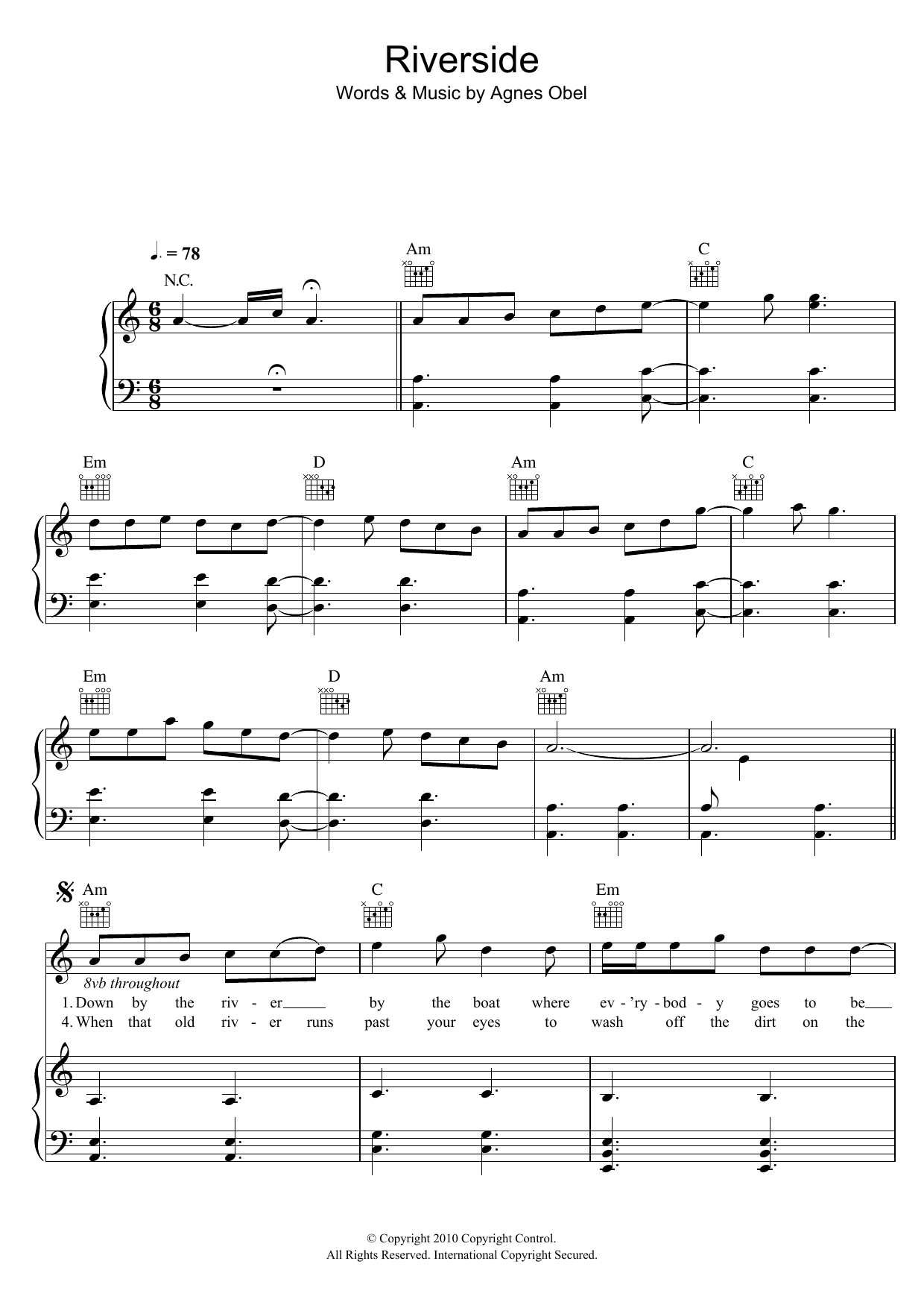 Agnes Obel Riverside Sheet Music Notes & Chords for Piano, Vocal & Guitar (Right-Hand Melody) - Download or Print PDF