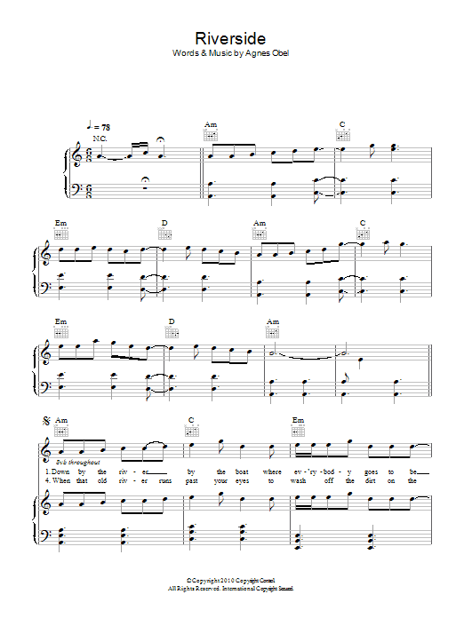 Agnes Obel Riverside Sheet Music Notes & Chords for Piano, Vocal & Guitar - Download or Print PDF