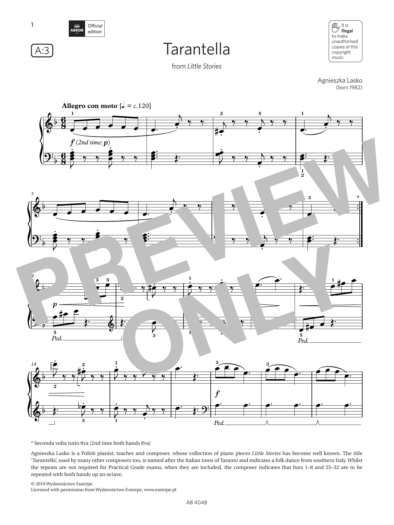 Agnieszka Lasko Tarantella (Grade 2, list A3, from the ABRSM Piano Syllabus 2023 & 2024) Sheet Music Notes & Chords for Piano Solo - Download or Print PDF