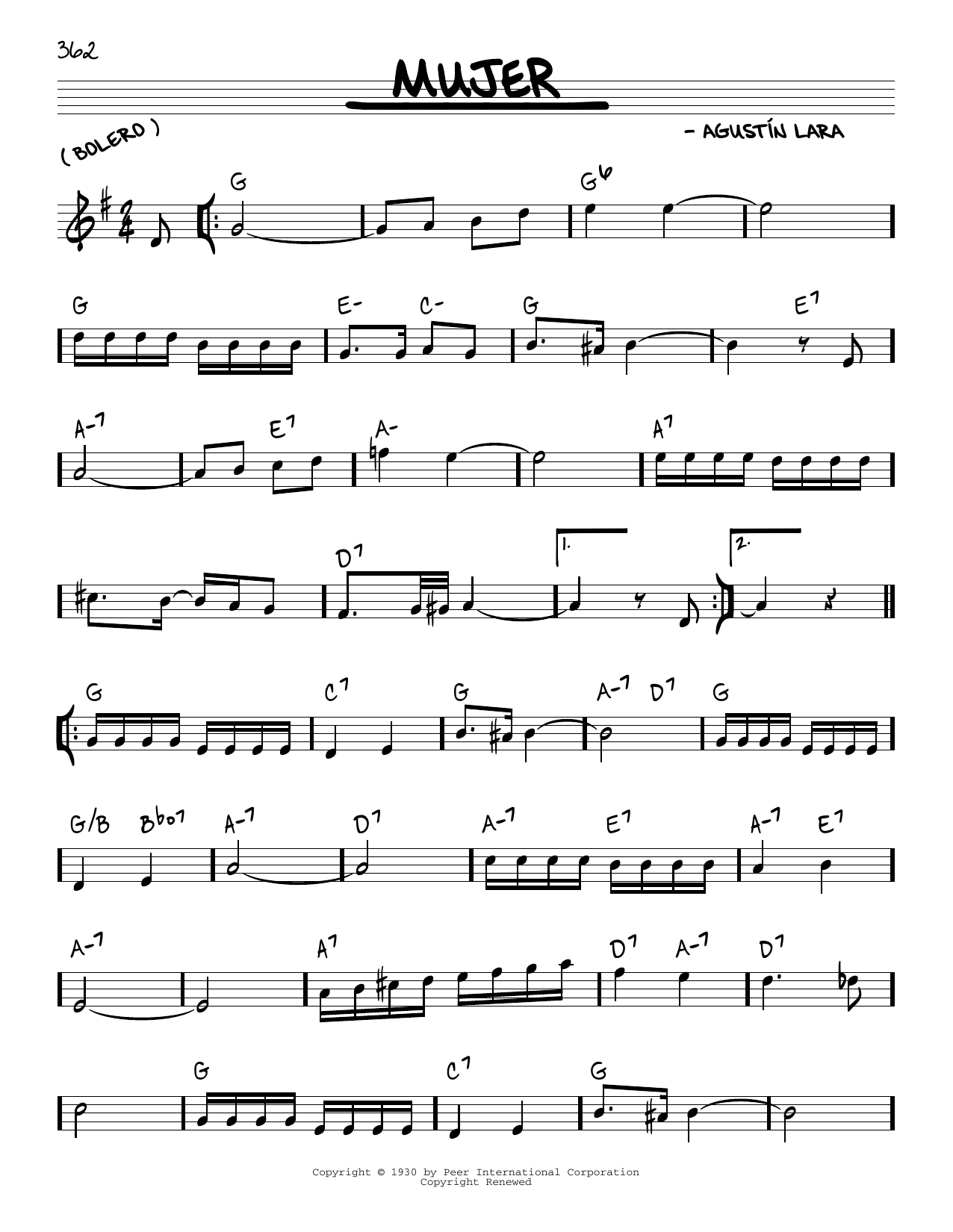 Agustin Lara Mujer Sheet Music Notes & Chords for Piano, Vocal & Guitar Chords (Right-Hand Melody) - Download or Print PDF
