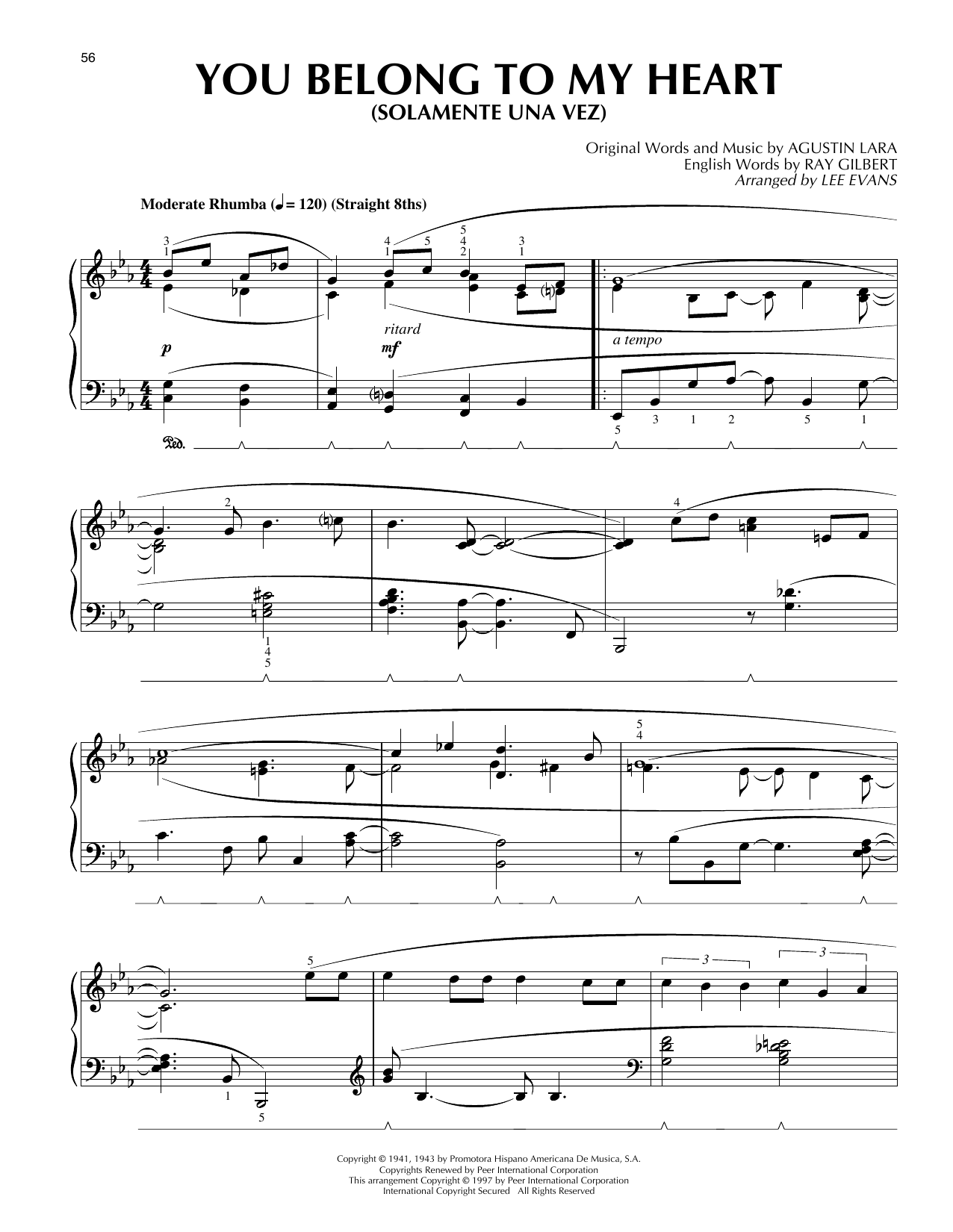 Agustin Lara You Belong To My Heart (Solamente Una Vez) (arr. Lee Evans) Sheet Music Notes & Chords for Piano Solo - Download or Print PDF