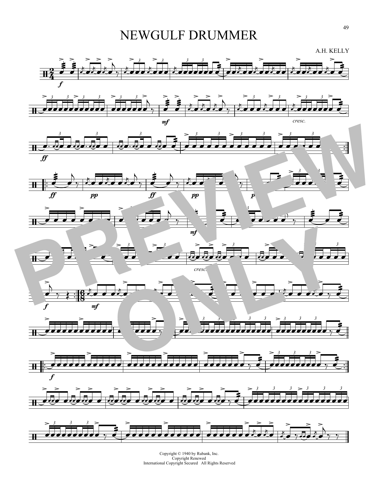A.H. Kelly Newgulf Drummer Sheet Music Notes & Chords for Snare Drum Solo - Download or Print PDF
