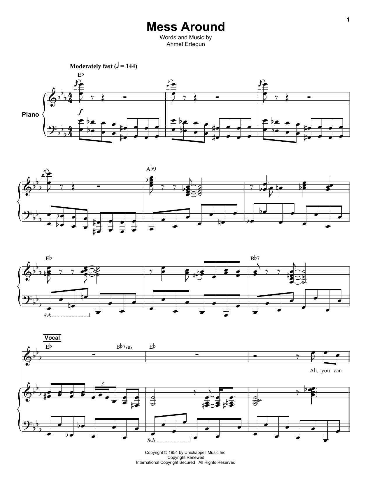 Ahmet Ertegun Mess Around Sheet Music Notes & Chords for Keyboard Transcription - Download or Print PDF