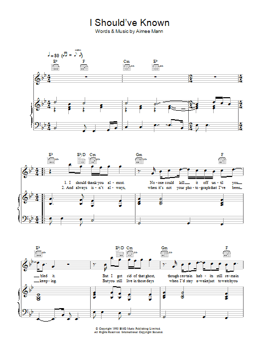 Aimee Mann I Should've Known Sheet Music Notes & Chords for Piano, Vocal & Guitar - Download or Print PDF