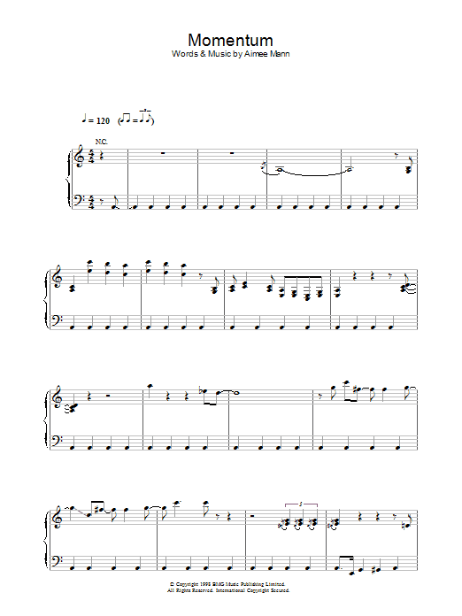 Aimee Mann Momentum Sheet Music Notes & Chords for Piano, Vocal & Guitar - Download or Print PDF