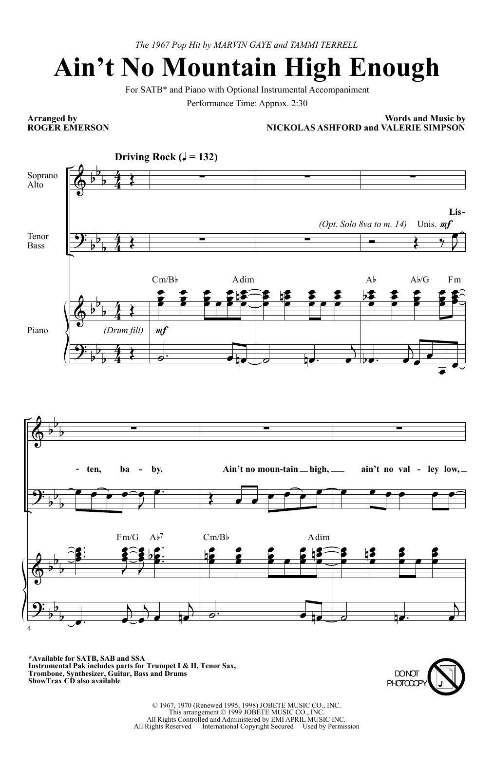 Marvin Gaye Tammi Terrell Ain T No Mountain High Enough Arr Roger Emerson Sheet Music Download Pdf Score 433277