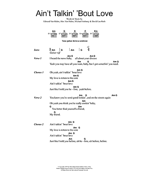 Van Halen Ain T Talkin Bout Love Sheet Music Download Pdf Score 379121