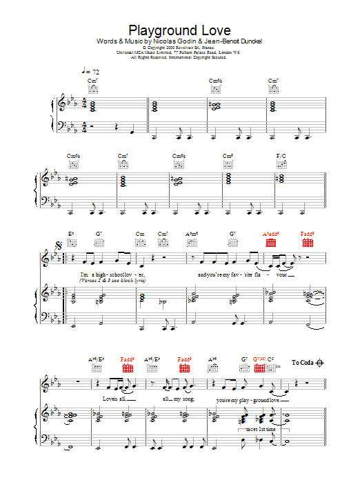 Air Playground Love Sheet Music Notes & Chords for Piano, Vocal & Guitar - Download or Print PDF