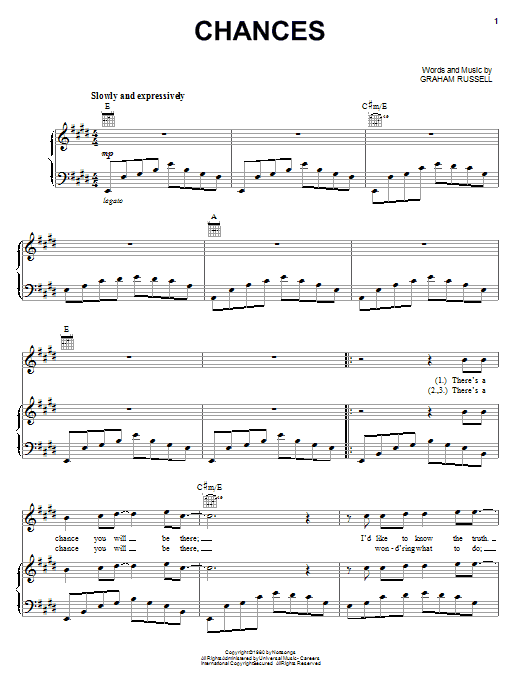 Air Supply Chances Sheet Music Notes & Chords for Piano, Vocal & Guitar (Right-Hand Melody) - Download or Print PDF