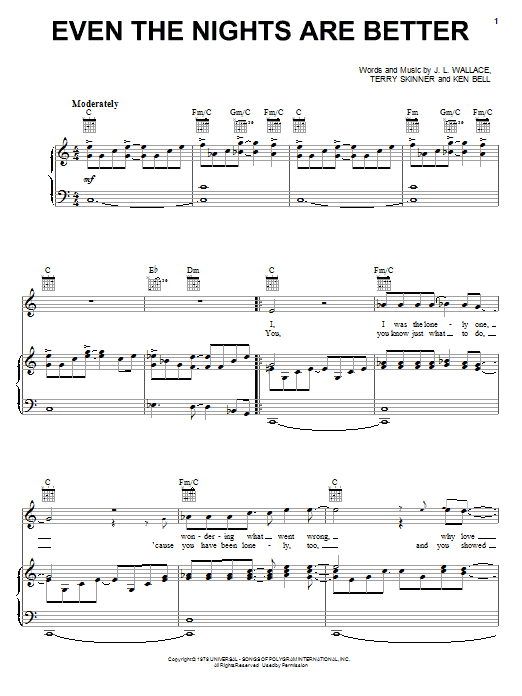 Air Supply Even The Nights Are Better Sheet Music Notes & Chords for Piano, Vocal & Guitar (Right-Hand Melody) - Download or Print PDF