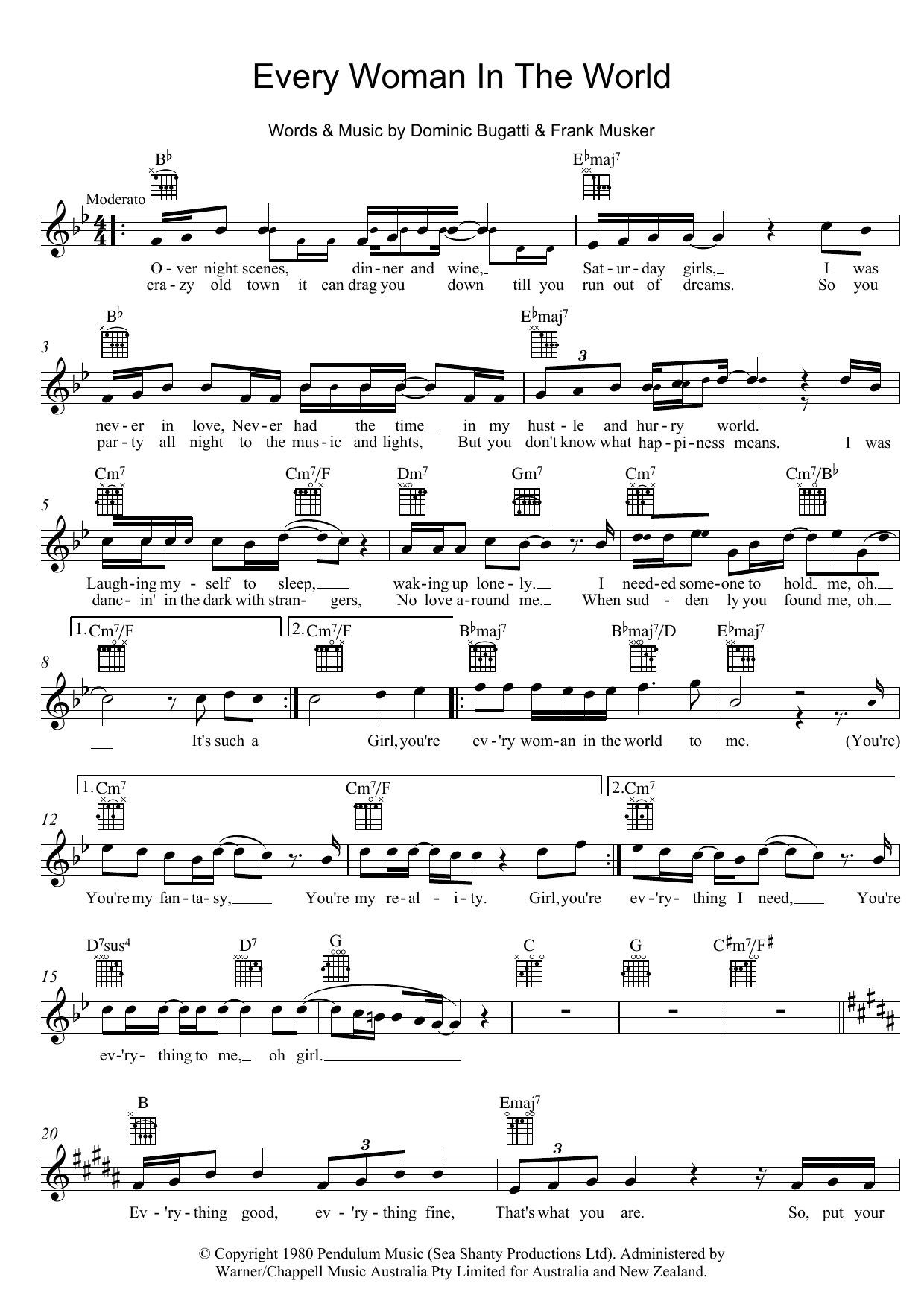 Air Supply Every Woman In The World Sheet Music Notes & Chords for Melody Line, Lyrics & Chords - Download or Print PDF