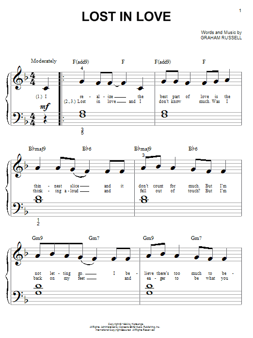 Air Supply Lost In Love Sheet Music Notes & Chords for Piano (Big Notes) - Download or Print PDF