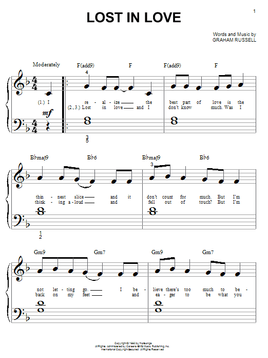 Air Supply Lost In Love Sheet Music Notes & Chords for Piano, Vocal & Guitar (Right-Hand Melody) - Download or Print PDF