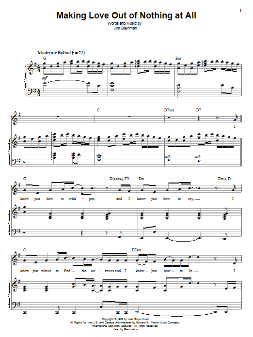 Air Supply Making Love Out Of Nothing At All Sheet Music Notes & Chords for Piano, Vocal & Guitar (Right-Hand Melody) - Download or Print PDF